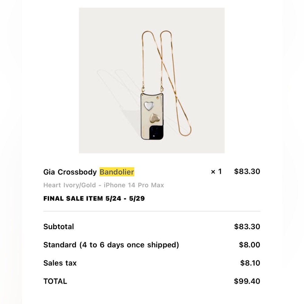 Gia Crossbody Heart Ivory/Gold